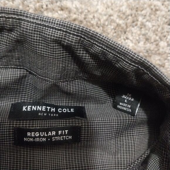 Kenneth Cole New York Dress Shirt Men’s 16 32/33 L Regular Fit Stretch Plaid - Picture 3 of 6